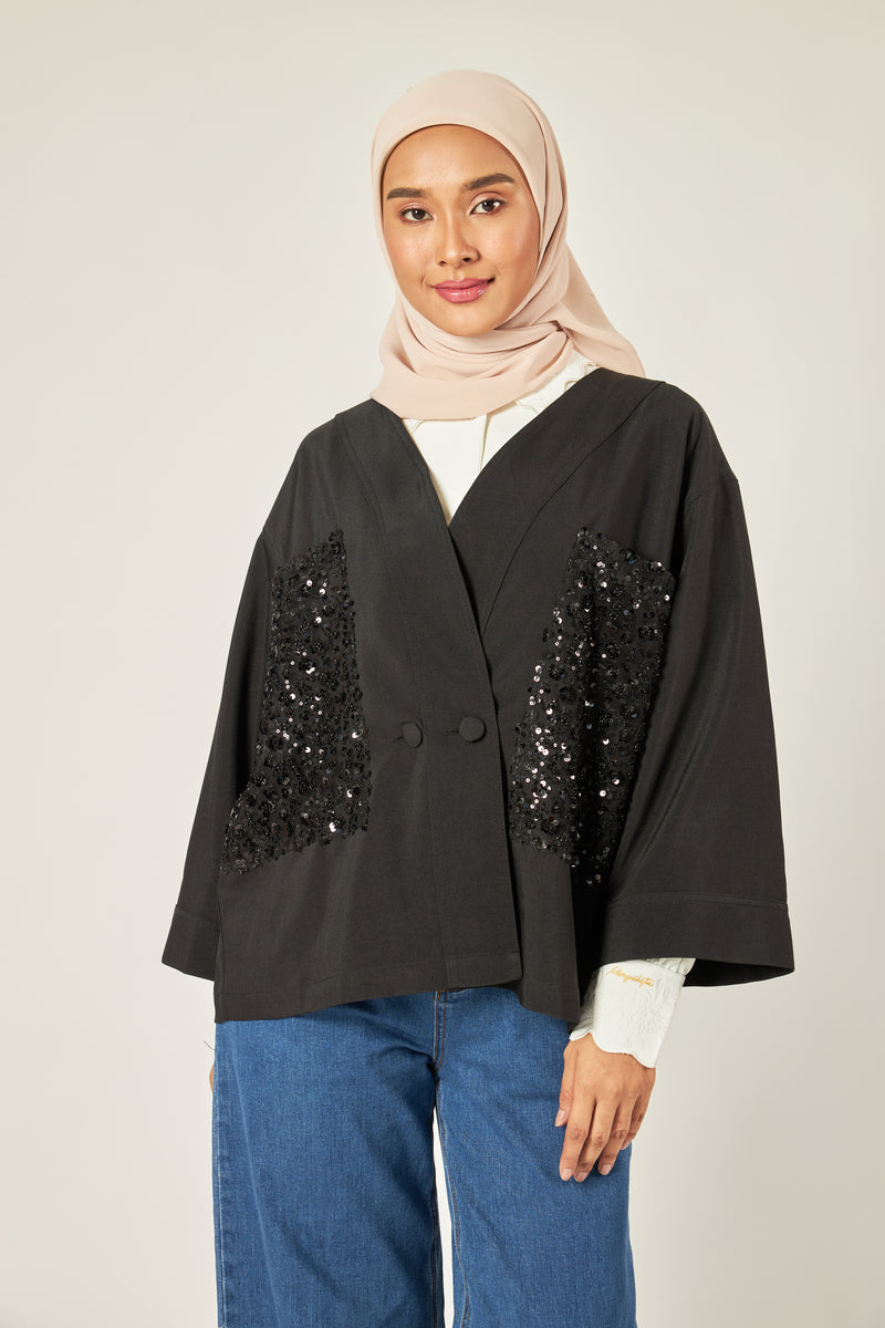 Buy Lucille Black Sequin Kimono | Mimpikita